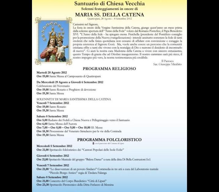 Madonna della Catena, il programma