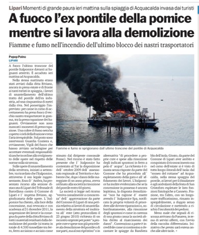 Il pontile a fuoco sulla Gazzetta di oggi