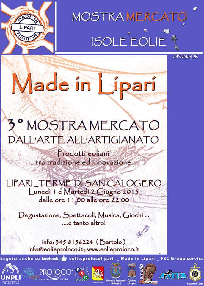 “Made in Lipari”: 1 e 2 giugno 3° Mostra Mercato dall’Arte all’Artigianato