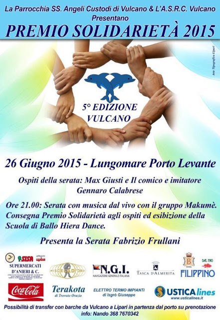 26 giugno, Vulcano: Premio Solidarietà 2015