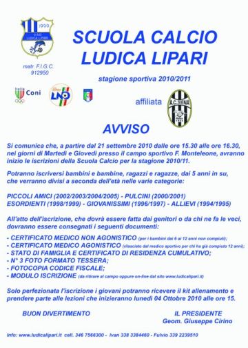 Ludica Lipari, al via la scuola calcio