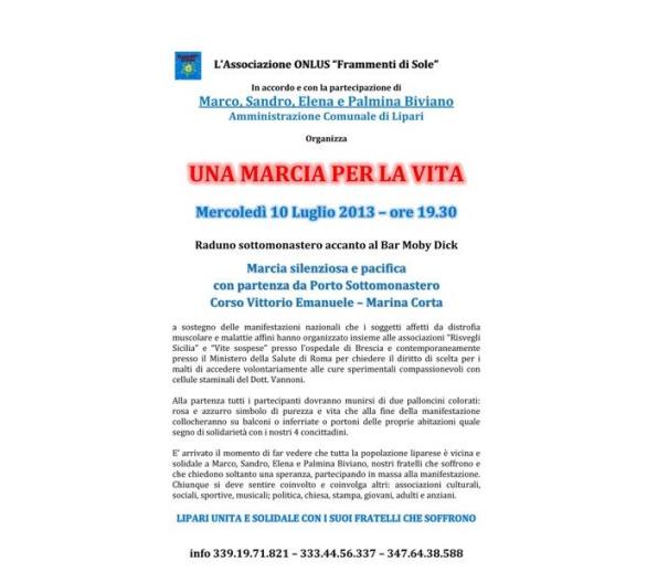 Stasera " Una marcia per la vita" a Lipari