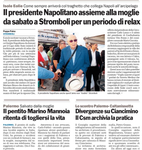 Il presidente Napolitano da sabato a Stromboli