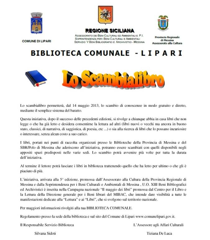 "Lo Scambialibro" alla biblioteca di Lipari