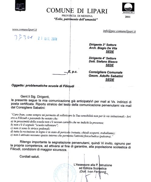 Filicudi scuola: Sabatini scrive e Ferlazzo pure
